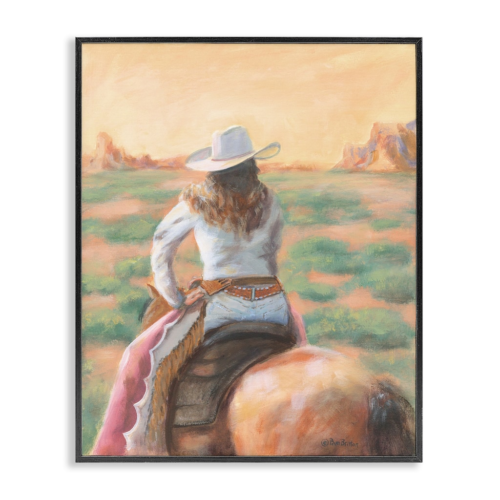 Stupell Cowgirl Atop Country Horse Framed Giclee Art Design By Pam Britton