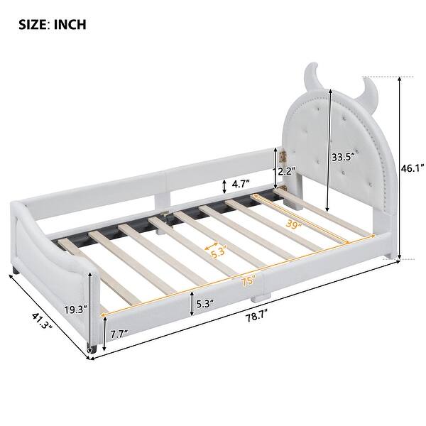 dimension image slide 0 of 3, Twin Size Upholstered Daybed with OX Horn Shaped Headboard