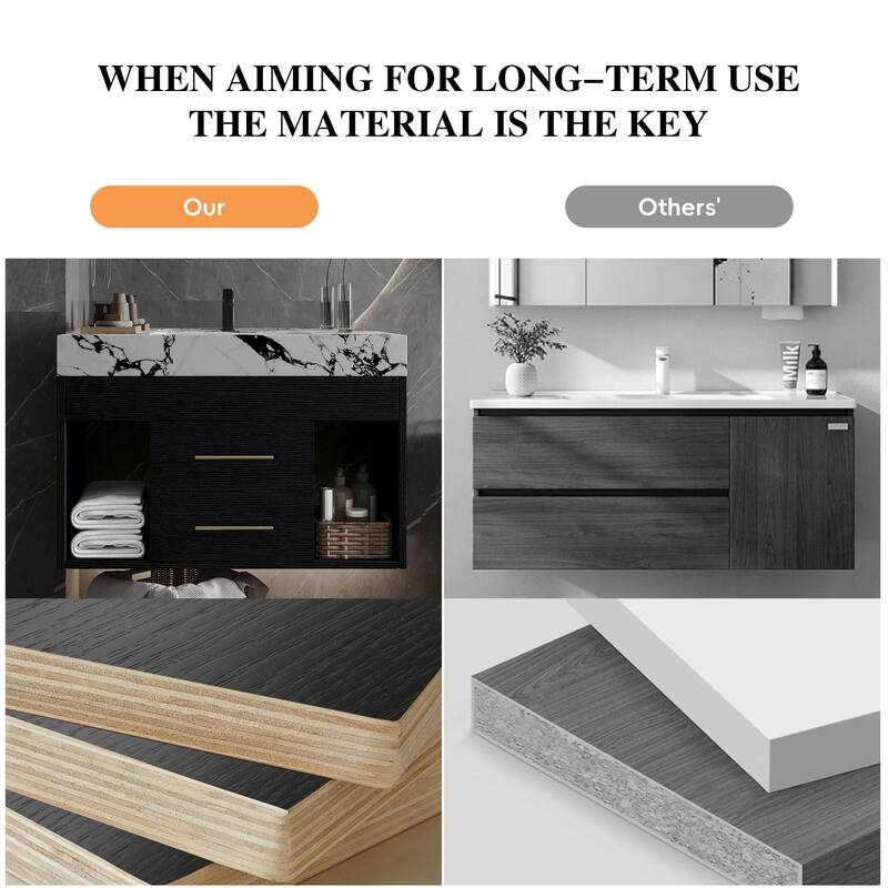 GDFStudio - Modern 29.9" Floating Bathroom Vanity with Sintered Stone Top, Ceramic Sink & U-Shape Drawers