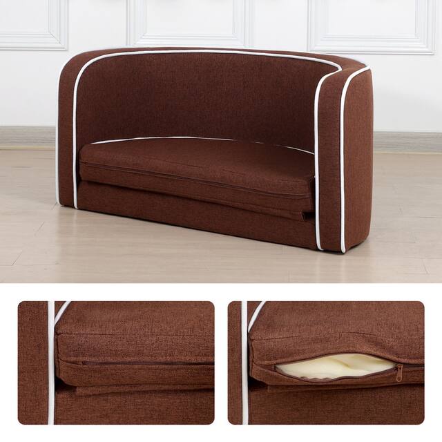35" Brown Pet Sofa with Wooden Structure and Linen Goods&Cusion