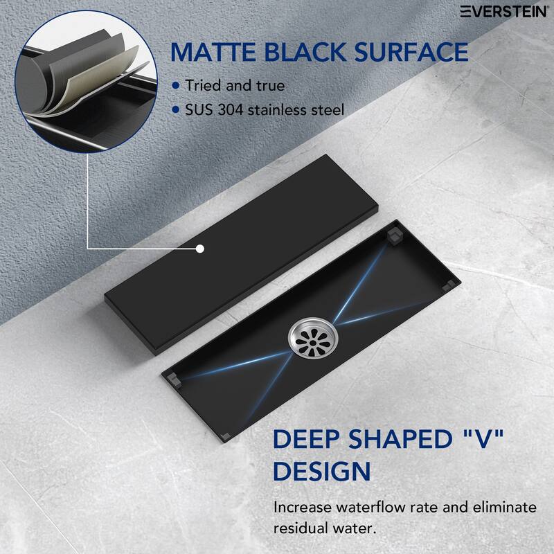 12-inch Linear Shower Drain With Solid Cover in Stainless Steel