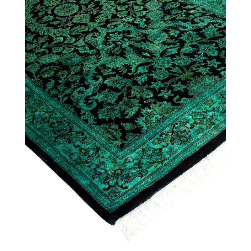 Overton Hand Knotted Wool Vintage Inspired Modern Contemporary Overdyed Black Runner Rug - 2' 6" x 11' 9"