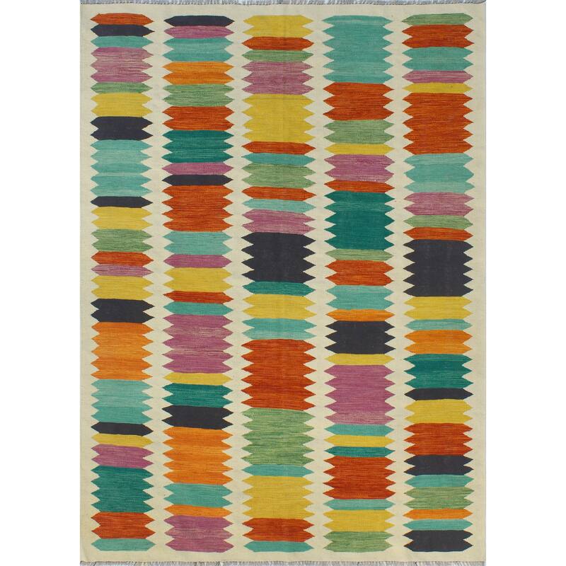 Modern Flatweave Milford Ivory/Red Rug - 5'10" x 7'11"