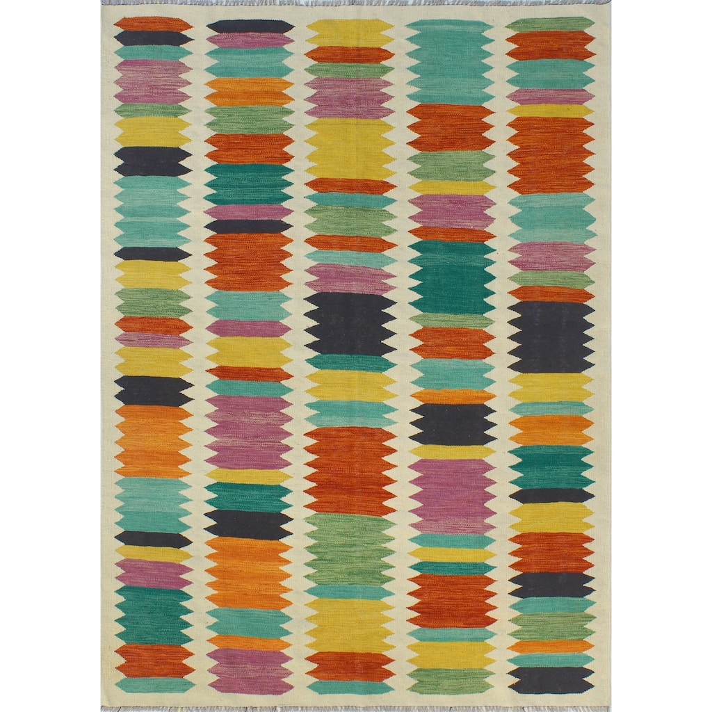 Modern Flatweave Milford Ivory/Red Rug - 5'10" x 7'11"