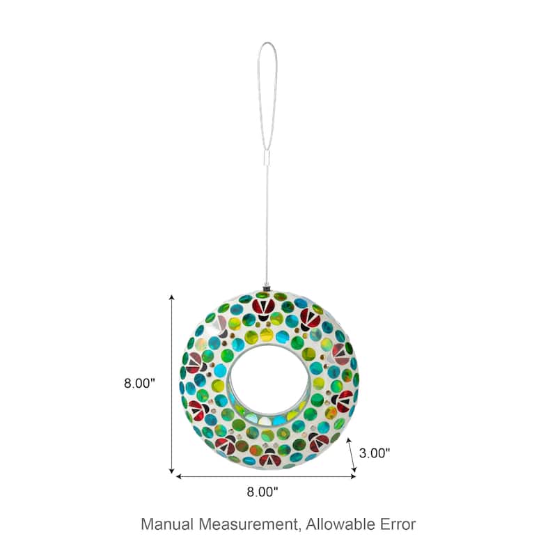 Glitzhome Round Hanging Multi-Color Mosaic Birdfeeder