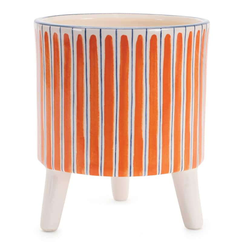 Striped Dolomite Planters with Legs - 5.75" - Orange and Blue - Set of 2