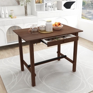 Counter Height Walnut Wood Dining Table with Storage Drawer