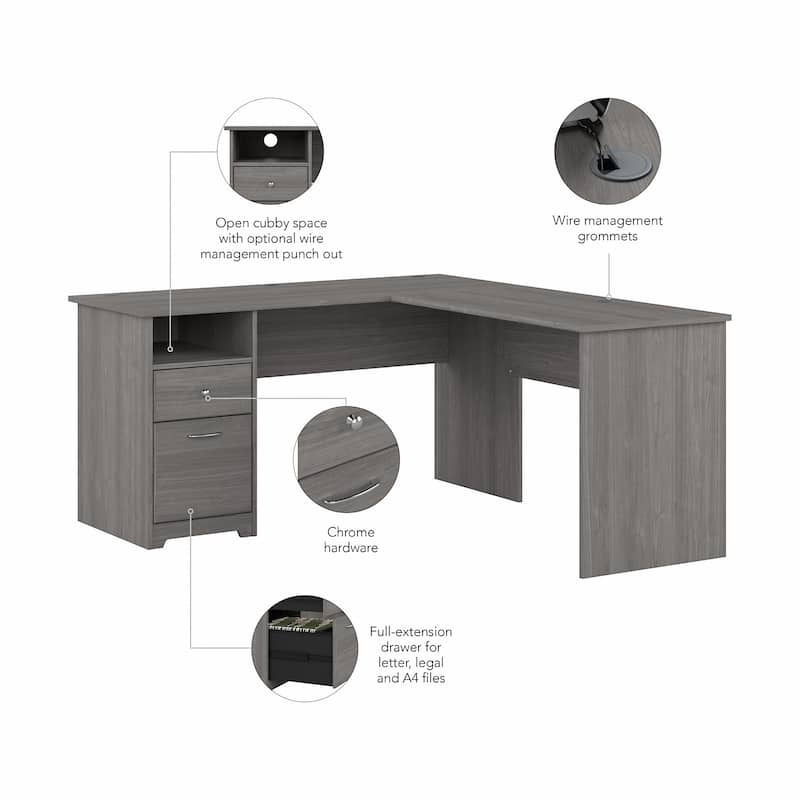 Cabot 60W L-Desk with Hutch and Drawers by Bush Furniture