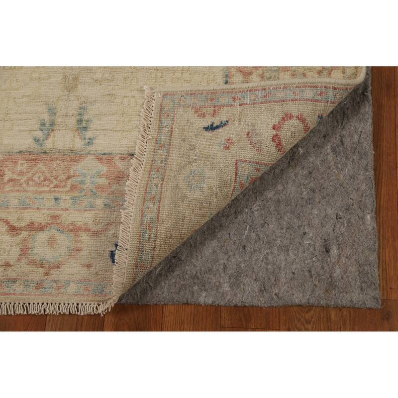 Hand Knotted Oriental 100% Wool Carpet Traditional Floral Beige & Ivories Art Deco Runner Rug - 11' 10'' X 2' 11''