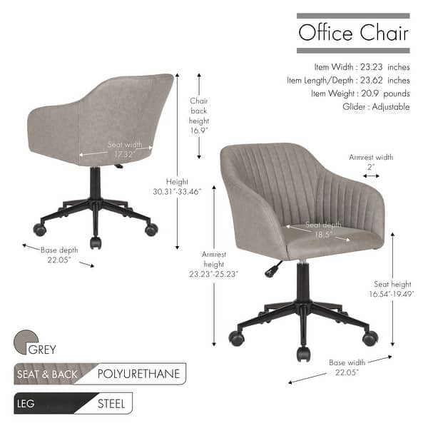 dimension image slide 2 of 4, Porthos Home Madison Office Desk Chair, Tufted PU Leather Upholstery