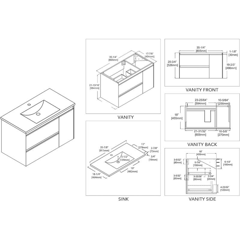 Blossom Glossy White & Grey Wall-Mounted Bathroom Vanity with Sink Set