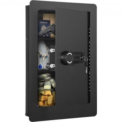 Black Steel Wall Safe with Alarm, LED Light and Hidden Compartment