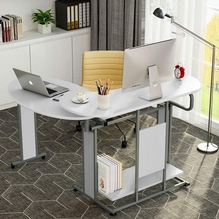 Farfarview L-Shaped Computer Desk, Rotating Modern Corner Desk and Office Study Workstation (White)