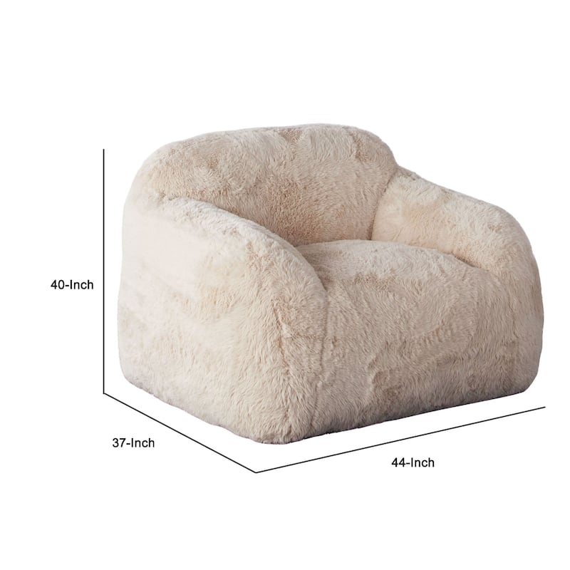 Accent Lounging Chair, Natural White Faux Fur, 44 Inch Solid Wood Frame