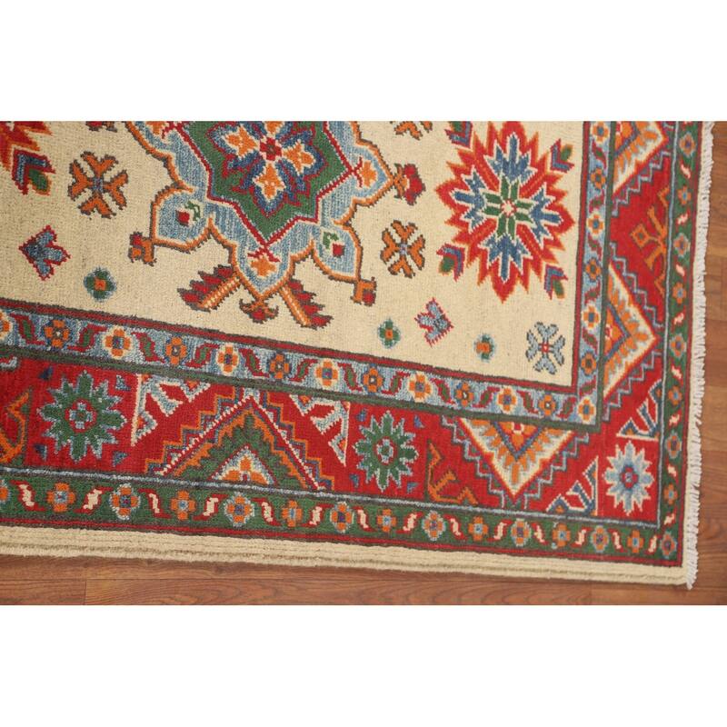 Geometric Kazak Accent Rug Handmade Traditional Wool Carpet - 2'9" x 3'11"