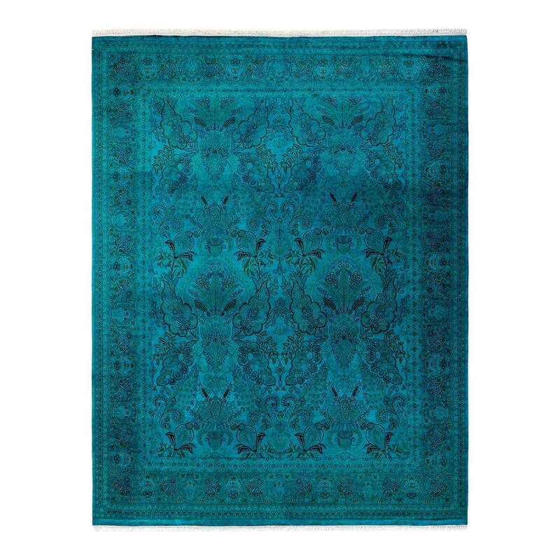 Overton Hand Knotted Wool Vintage Inspired Modern Contemporary Overdyed Blue Area Rug - 8' 0" x 10' 3"
