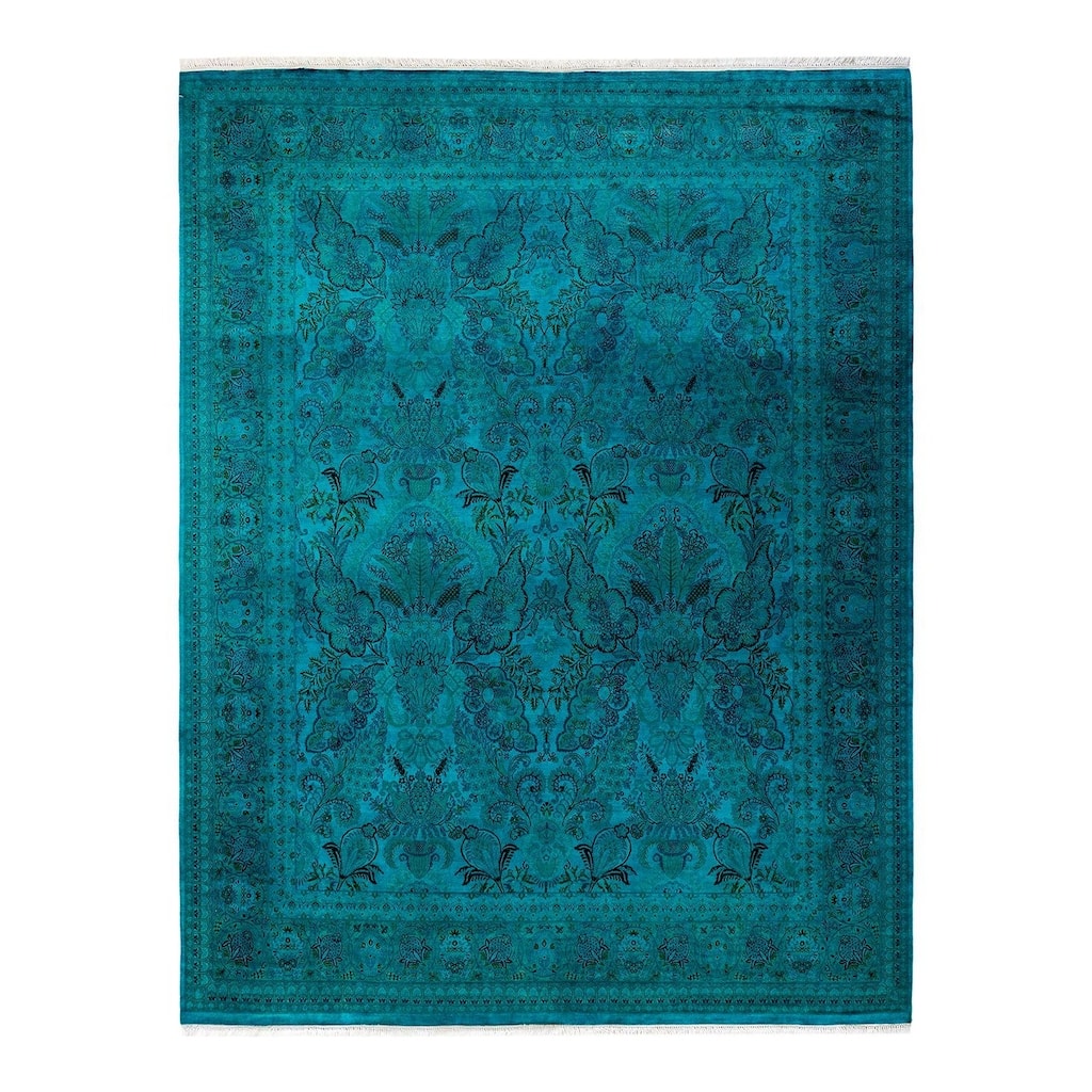 Overton Hand Knotted Wool Vintage Inspired Modern Contemporary Overdyed Blue Area Rug - 8' 0" x 10' 3"