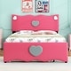 preview thumbnail 3 of 15, Full Size Upholstered Platform Bed with Trundle and Heart Shaped Decoration in Dark Pink