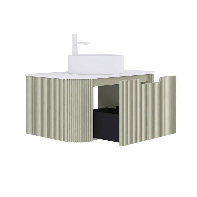 Wall-Mounted Bathroom Vanity with White Round Ceramic Sink