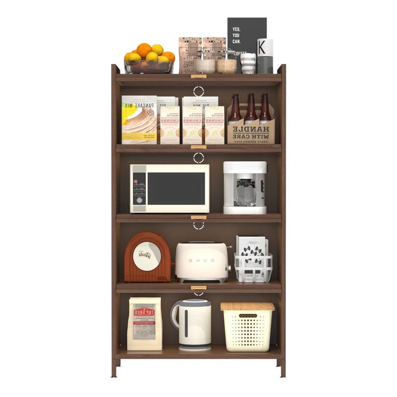 Walnut Finish 4-Door Flip Cabinet, 57" Tall Metal Storage Unit for Home & Office