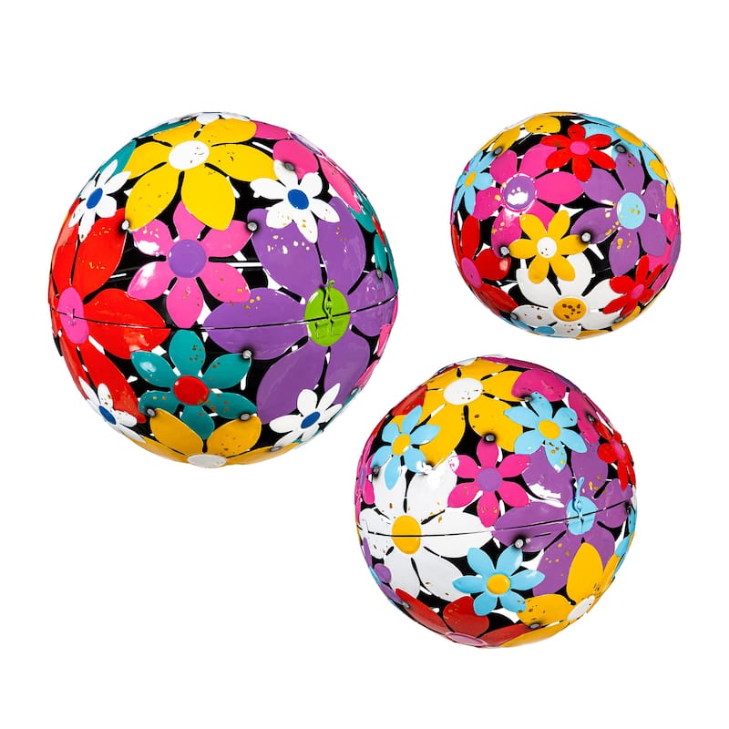 Metal Floral Decorative Garden Ball, Set of 3