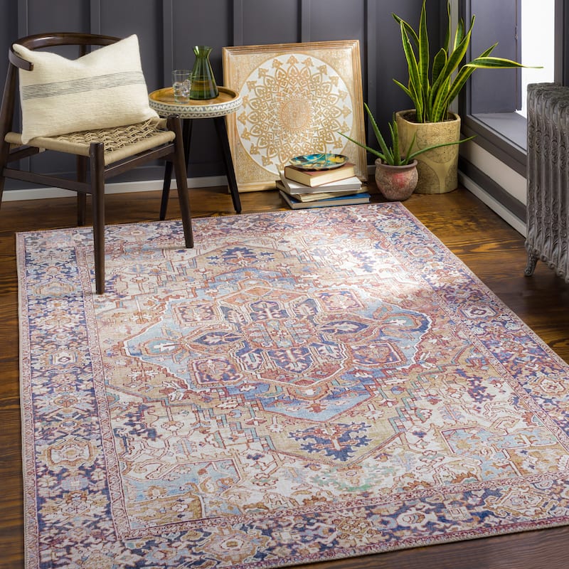 Livabliss Adenia Vintage Medallion Printed Area Rug - Brown/Blue - 7'6" x 9'6"