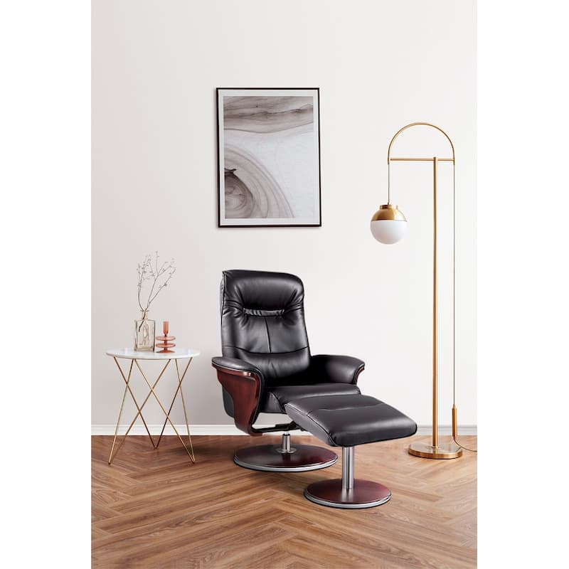 Artiva Black Leather Swivel Recliner and Ottoman Set - Black