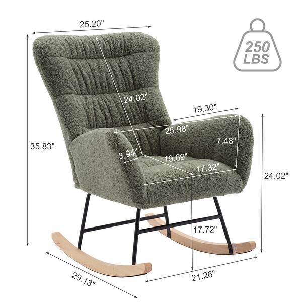 dimension image slide 2 of 4, Teddy Upholstered Nursery Rocking Chair with High Backrest