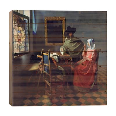 The Wine Glass Print On Wood by Johannes Vermeer - Multi-Color