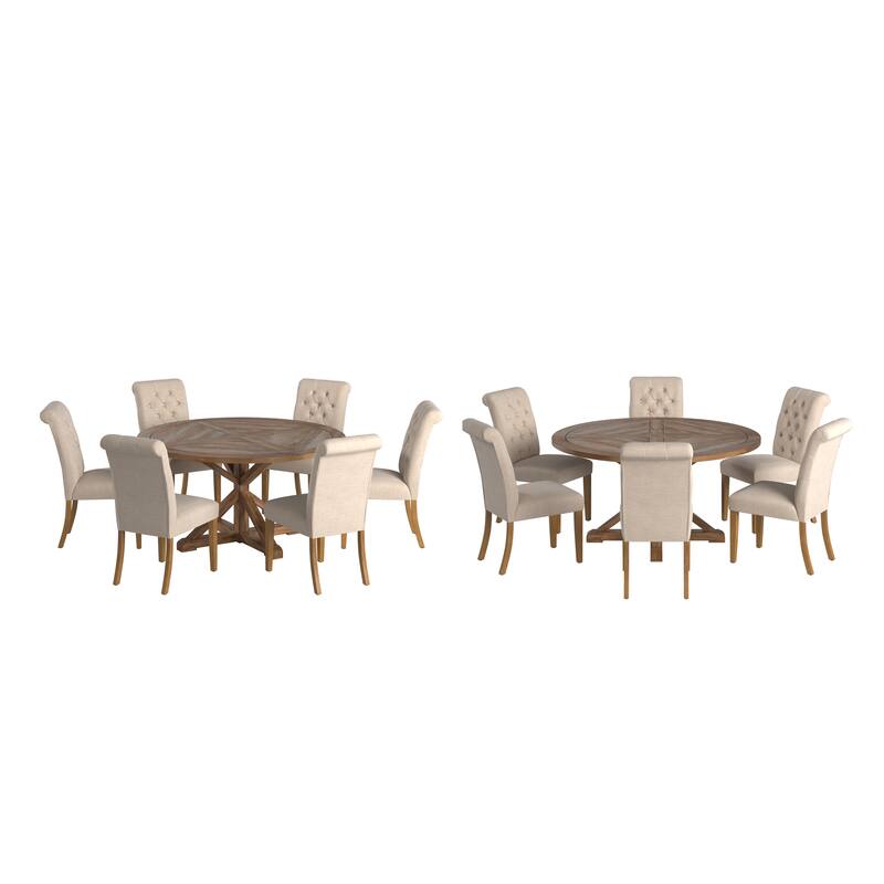 Krakova X-Base Round Table With Premium Tufted Rolled Back Parsons Chairs Set