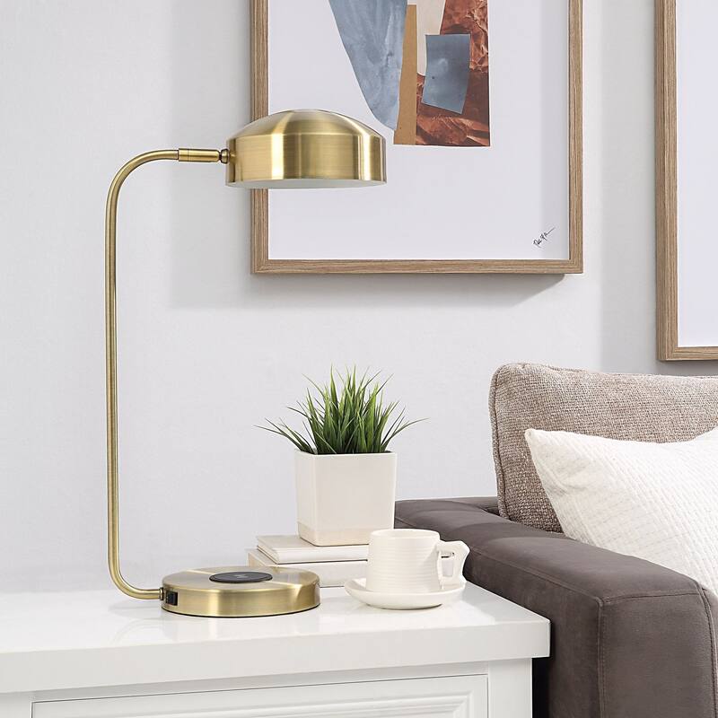 Renwil Riesco 13" Table Lamp with Dome Shade, Antique Brass