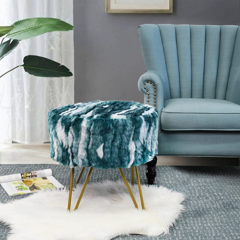 Home Soft Fauxfur Ottoman Round Fuzzy Entryway Bench 18"x18"x18"