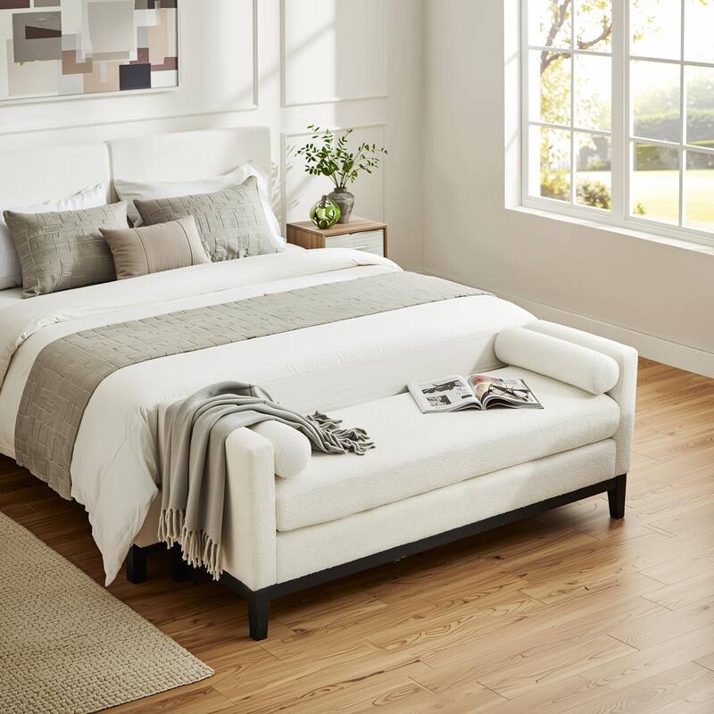 Homy Casa Upholstered Bench with Pillows, Wooden, Entry Living