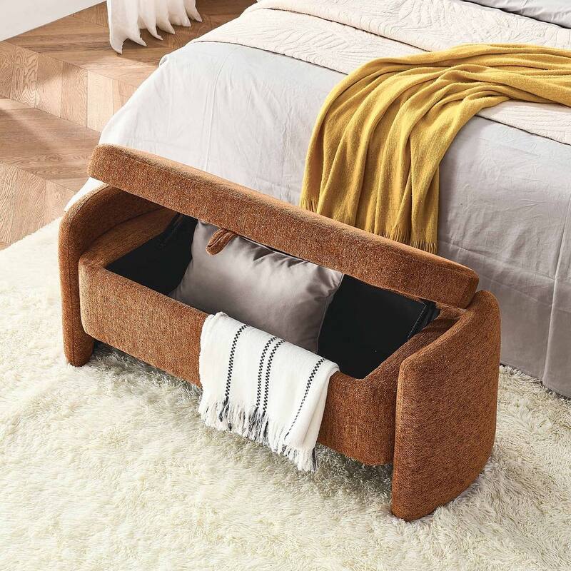 47.24" Chenille Fabric Oval Ottoman Storage Bench