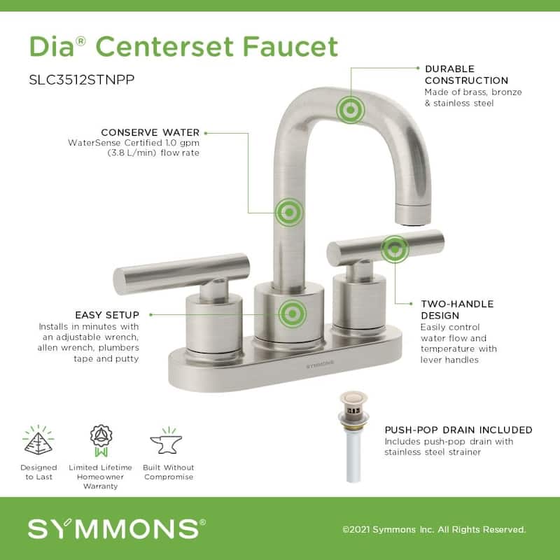 Symmons SLC3512PP Dia 1.0 GPM Centerset Bathroom Faucet with Pop-Up
