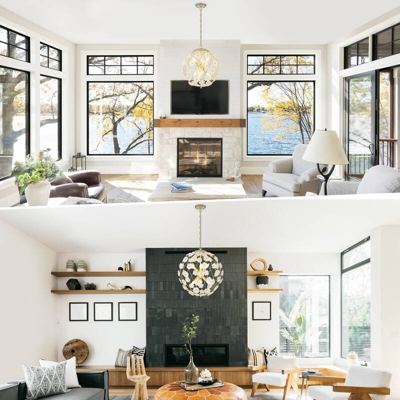 Modern 6-Light Glass Flower Globe Pendant Chandelier for Dining Room