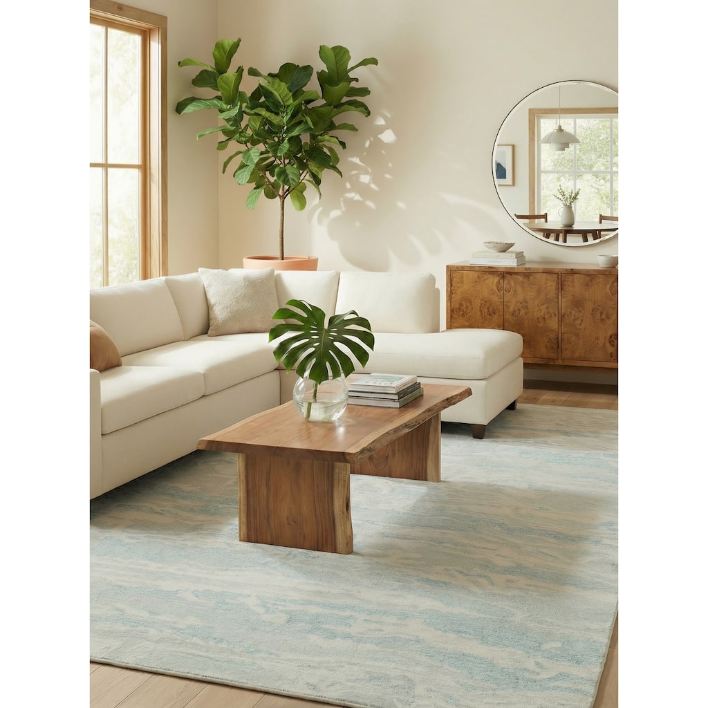 Cortero Handmade Hand Tufted New Zealand Wool Blue/Ivory Area Rug.