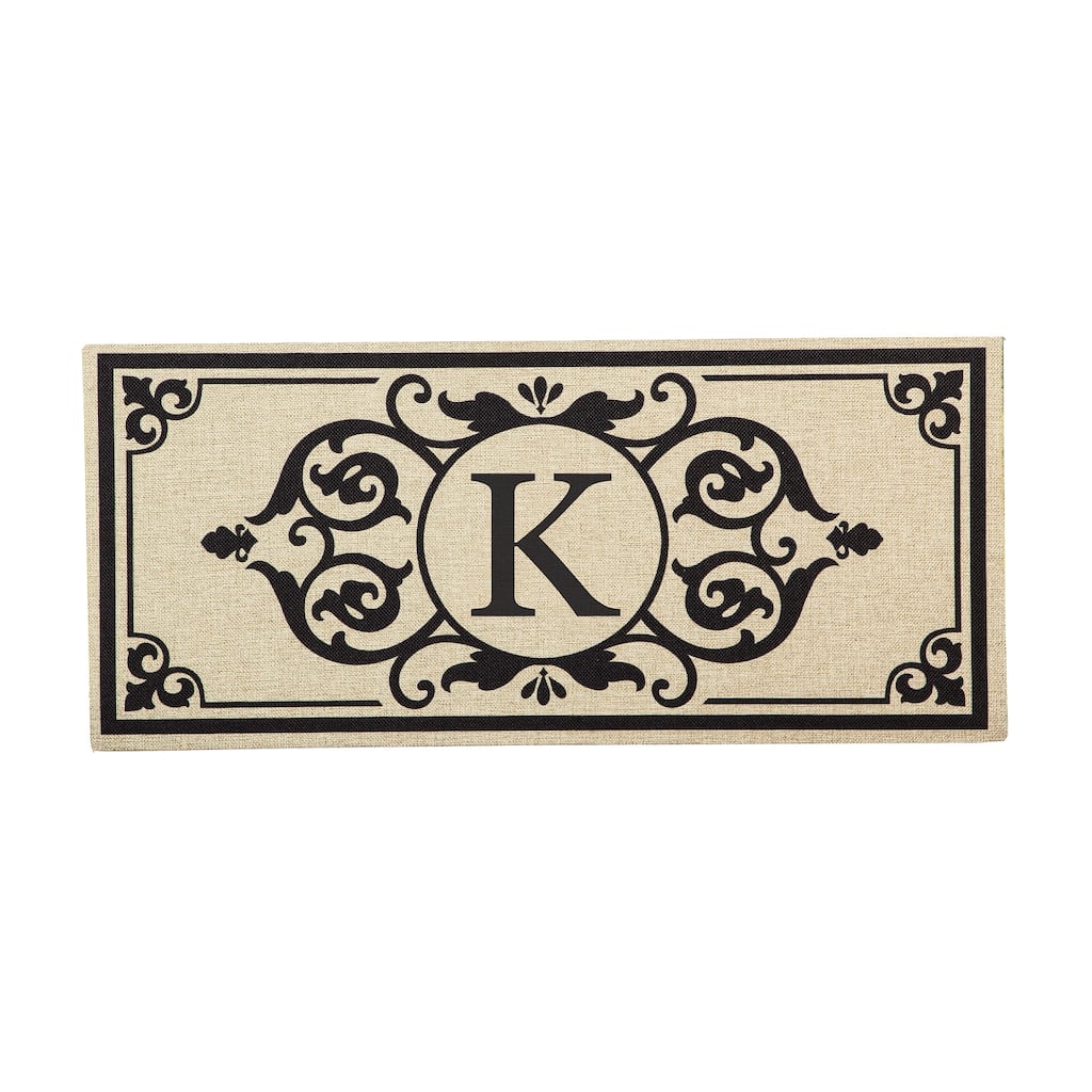22 in. x 10 in. Cambridge Monogram Burlap Sassafras Switch Mat, Letter K