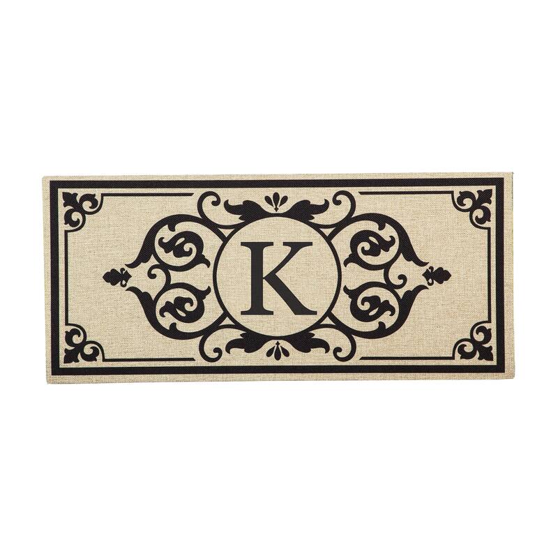 22 in. x 10 in. Cambridge Monogram Burlap Sassafras Switch Mat, Letter K