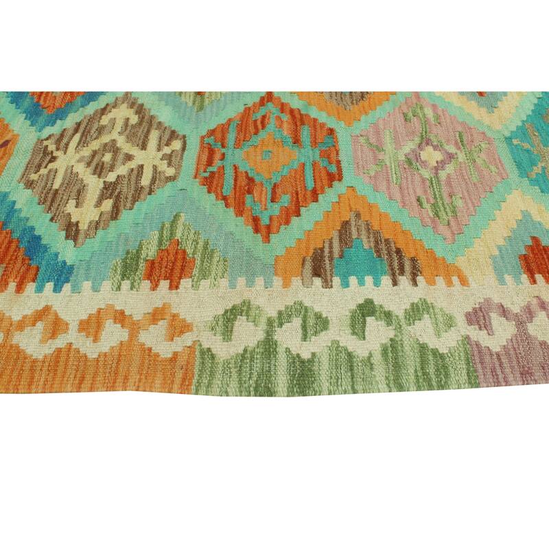 Sangat Flatweave Minoo Turquoise/Orange Rug - 6'3" x 9'7"