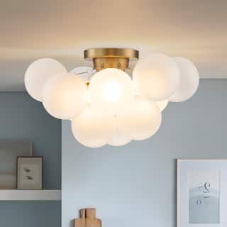 Modern 3-Light Milky Glass Globe Bubble Semi Flush Chandelier 18in
