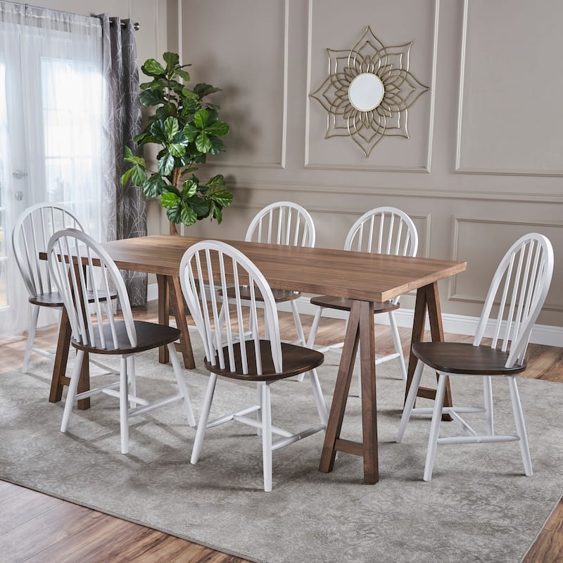 Ansley Farmhouse Cottage 7-piece Wood Dining Set by Christopher Knight Home