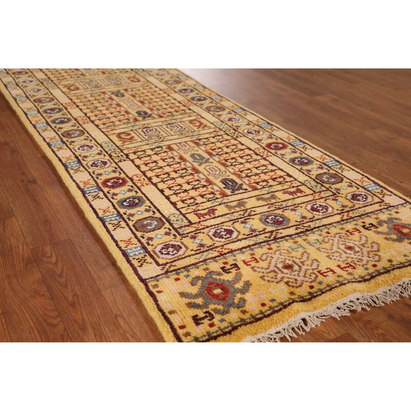 Geometric Heriz Serapi Runner Rug Traditional Handmade Wool Carpet - 2'4" x 7'8" - Yellow - 2'4" x 7'8"