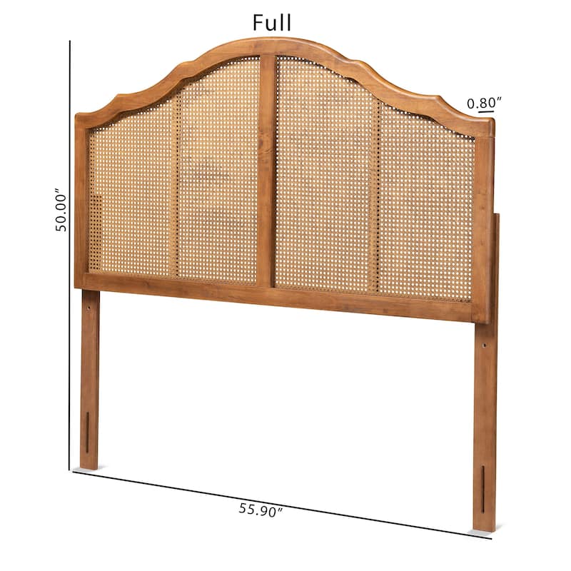 Iris Ash Walnut Wood and Synthetic Rattan Arched Headboard