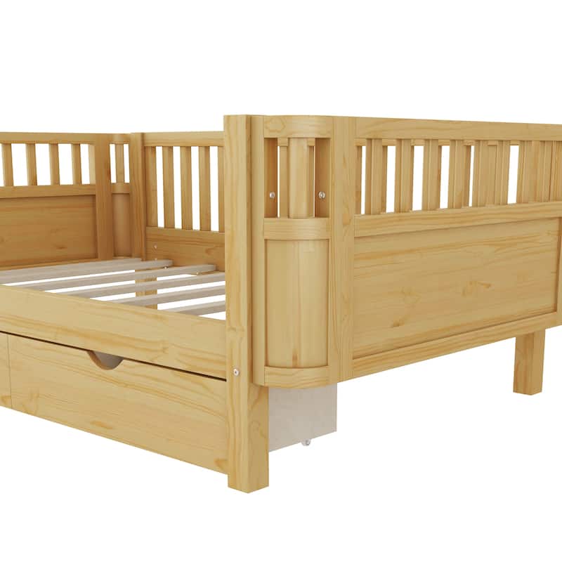 Twin Size Wood Platform Bed for Kids, Wood Low Profile Twin Bed with Rails for Girls and Boys