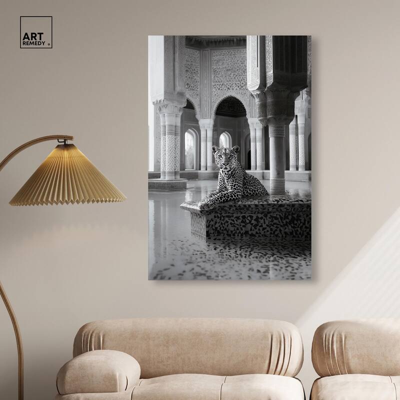 Peaceful Posing Leopard Noir Canvas by Art Remedy, Gallery Wrapped