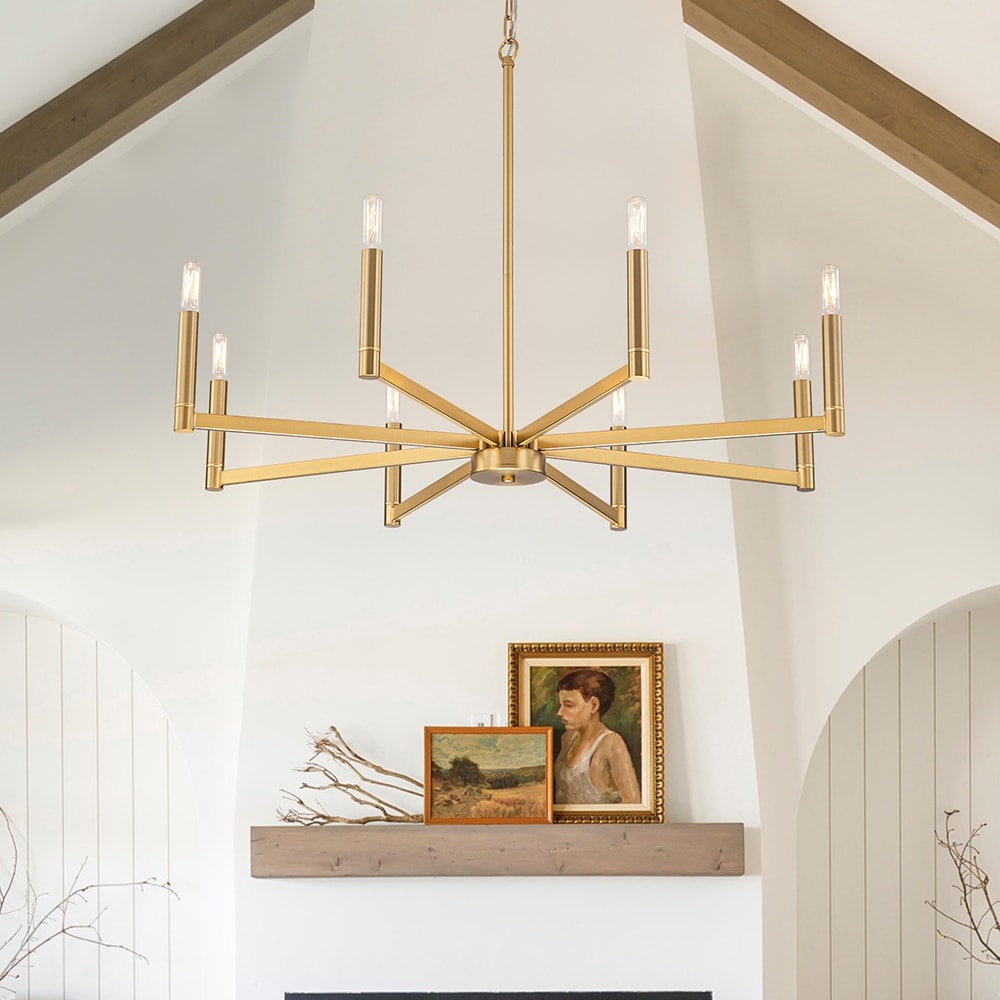 French Country Candle Chandelier Black/Gold Large Wagon Wheel