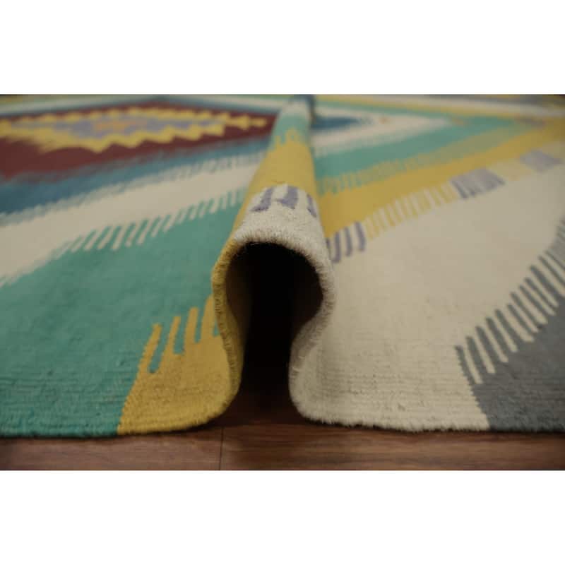 Hand Woven Oriental 100% Wool Carpet Southwestern Tribal Multi-Colored Kilim Area Rug - 9' 9'' X 6' 9''