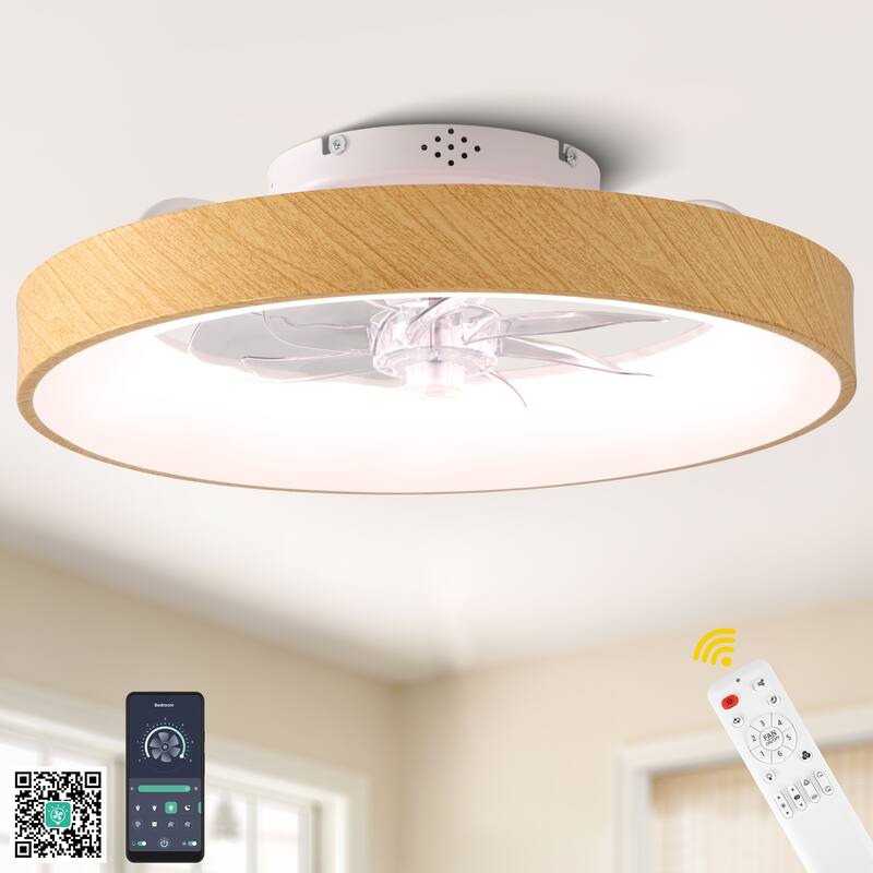 Bella Depot 20" Modern Flush Mount Ceiling Fan with RGB Light and Remote APP Control Dimmable Reversible DC Motor