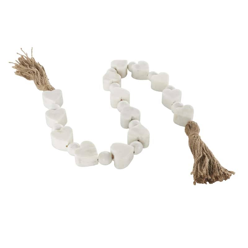 Marble Heart Handmade Garland with Tassel with Knotted Brown Jute - White - Roche River Decor